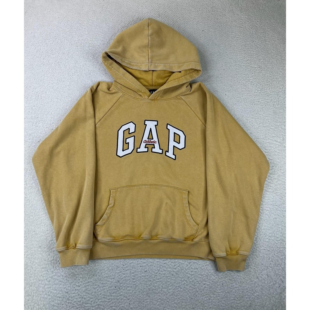 Gap Hoodie Mens Medium Yellow Fleece Pullover GAP Athletic Logo Sweatshirt